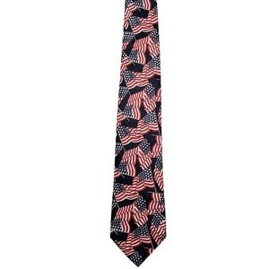 American Flag Tie Navy Blue Patriotic USA Herringbone Vintage Retro Parquet